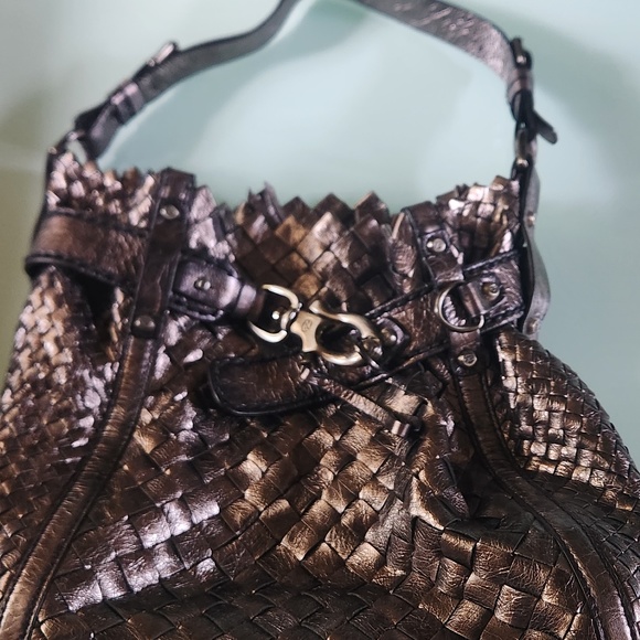 Francesco Biasia Gray Silver Hobo Bag with Woven Design - Picture 2 of 11